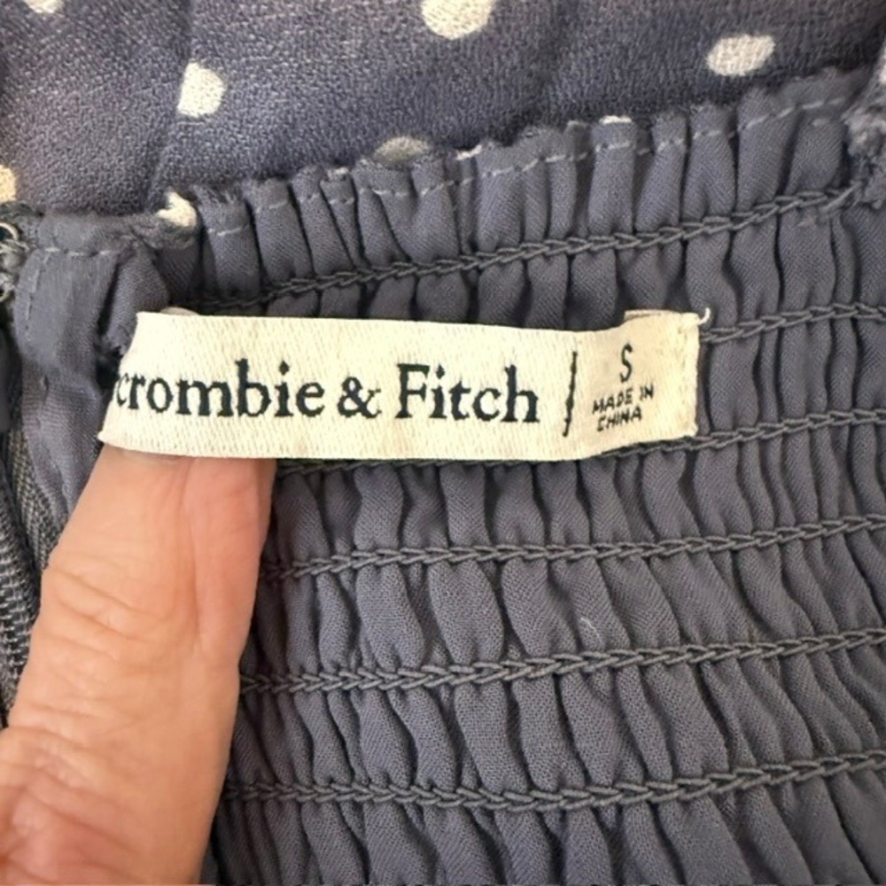 Abercrombie & Fitch Polka Dot Midi Dress (Side Slit Tie Front) Blue Small - Picture 5 of 11